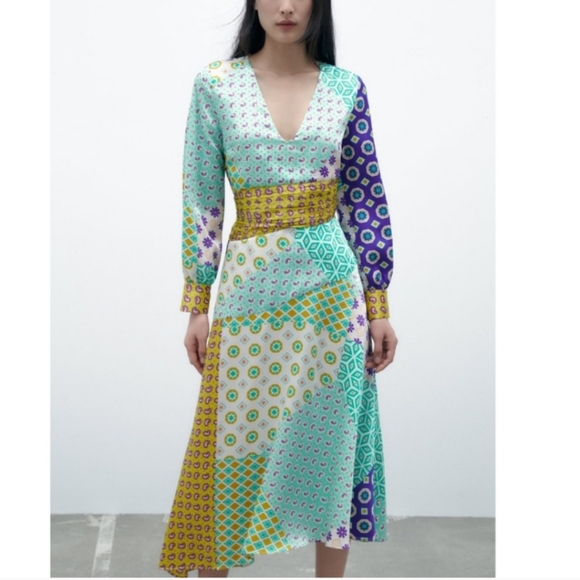 Zara Kleid Patchwork Print Midi Dress - Picture 4 of 4